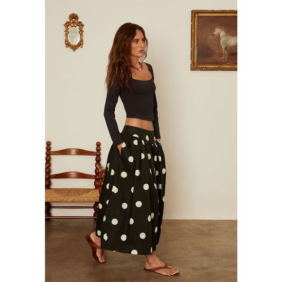 Ciao Lucia Zoe Black Polka Dot Full full cotton poplin skirt Size S - Picture 1 of 8